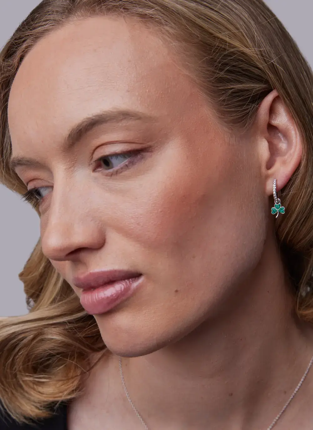 Sterling Silver Shamrock Drop Earrings with Pearl on Encased with Clear and Green Crystal